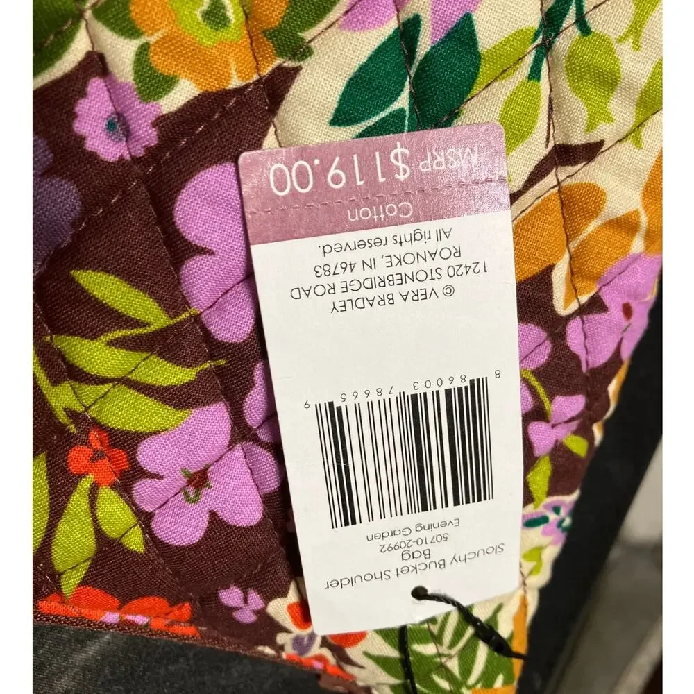 Vera Bradley Slouchy Bucket Shoulder‎ Bag Evening Garden Floral NWT